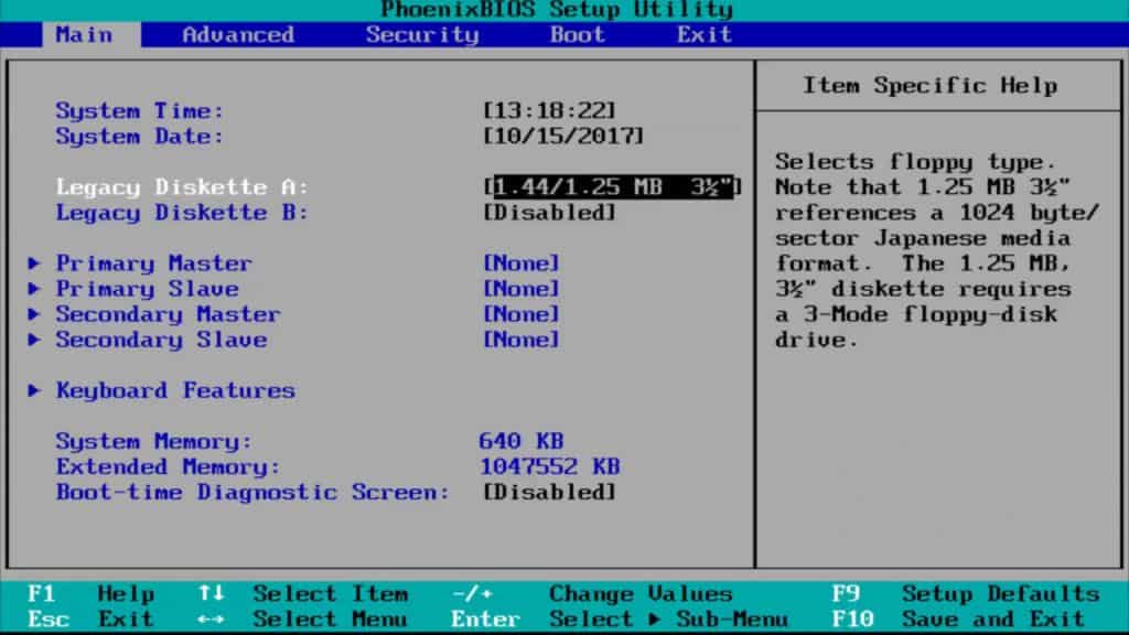 Error 3F0 BIOS menu 